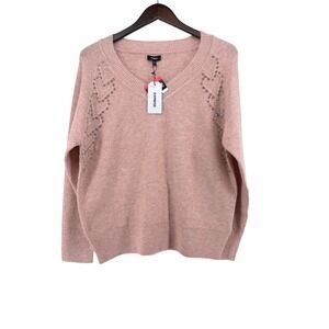 NWT Express Womens XS Pink Rhinestone Heart Embellished V-Neck Knit Sweater